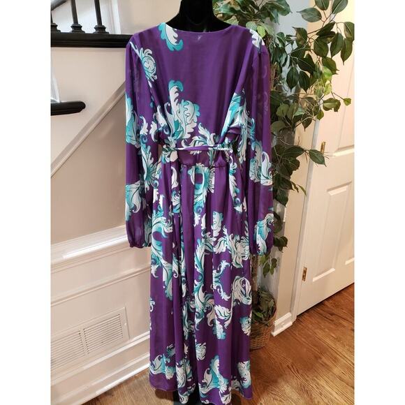 Haoohu Womens Purple Polyester V-Neck Long Sleeve Casual Long Maxi Dress Size 2X - Picture 7 of 11